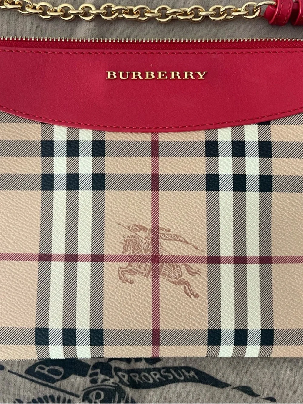 Burberry Peyton Crossbody Haymarket Check Red Trim / Excellent - Picture 2 of 5